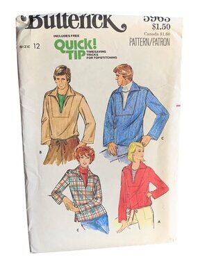 Butterick Mens Shirt Sewing Pattern Size 12 5963 Uncut